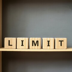 Obraz premium Wooden blocks spelling LIMIT, concept of boundaries, restriction, and controlled limits for growth or processes in business