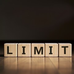 Obraz premium Wooden blocks spelling LIMIT, concept of boundaries, restriction, and controlled limits for growth or processes in business