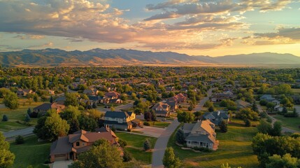 Family Community Landscape with Overhead View at Sunset