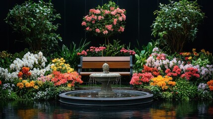 Tranquil Garden Retreat with Fountain and Flowers