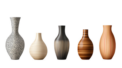 Set of modern decorative ceramic designer vases isolated on transparent background. Generative AI
