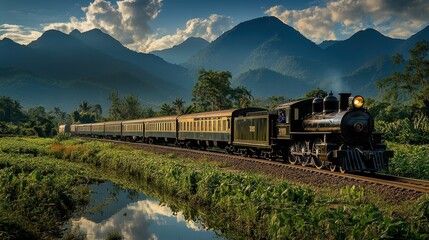 Vintage Train Ride Through Scenic Countryside