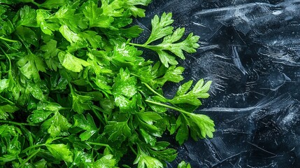 Fototapeta premium A few green leafy plants sat atop a black countertop with ice beneath