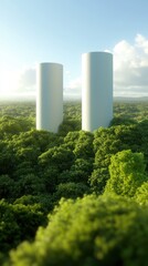 Fototapeta premium Futuristic Landscape with Towers in a Green Environment