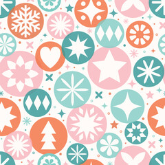 Christmas seamless pattern with decorations in modern style. Vector illustration