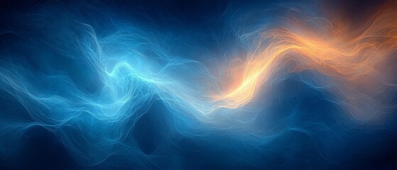 Abstract swirl of blue and orange light, creating a dynamic and ethereal atmosphere.