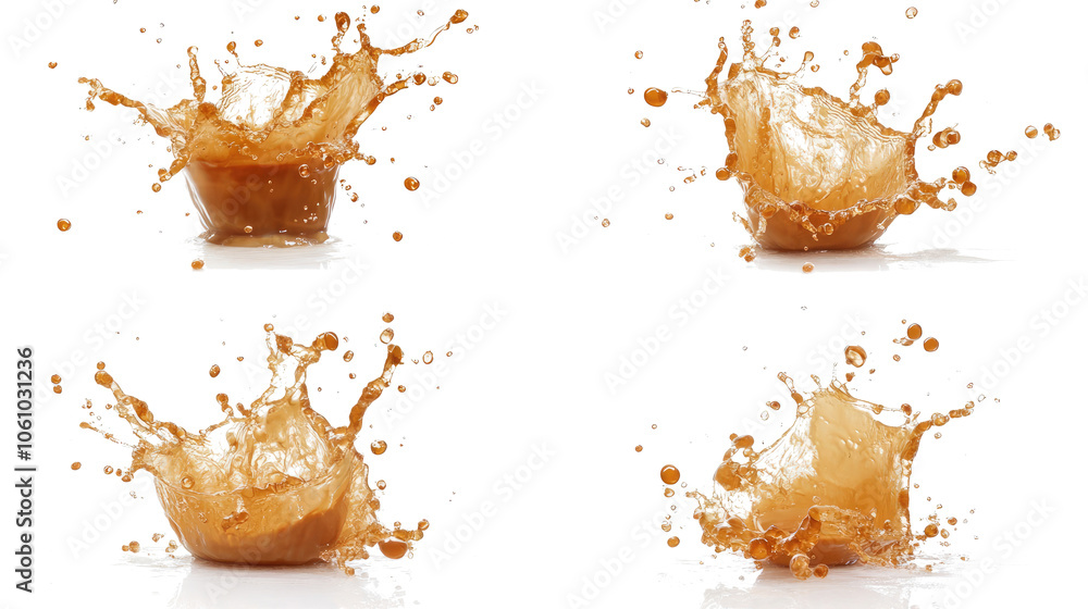 Poster dynamic coffee splashes on a clear background generative ai