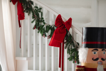 Stylish nutcracker Christmas interior, beautiful decor in the house