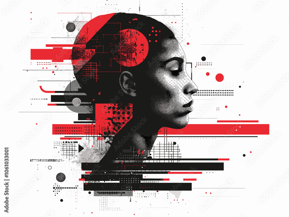 Poster man's face is shown in a blurry, pixelated style. the image is a representation of the idea of a per