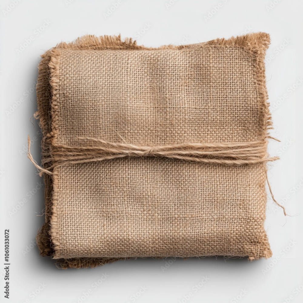 Poster rustic burlap fabric on textured white paper for craft and design projects