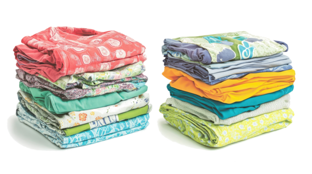 Colorful Folded Laundry Stacks on a Transparent Background Generative AI