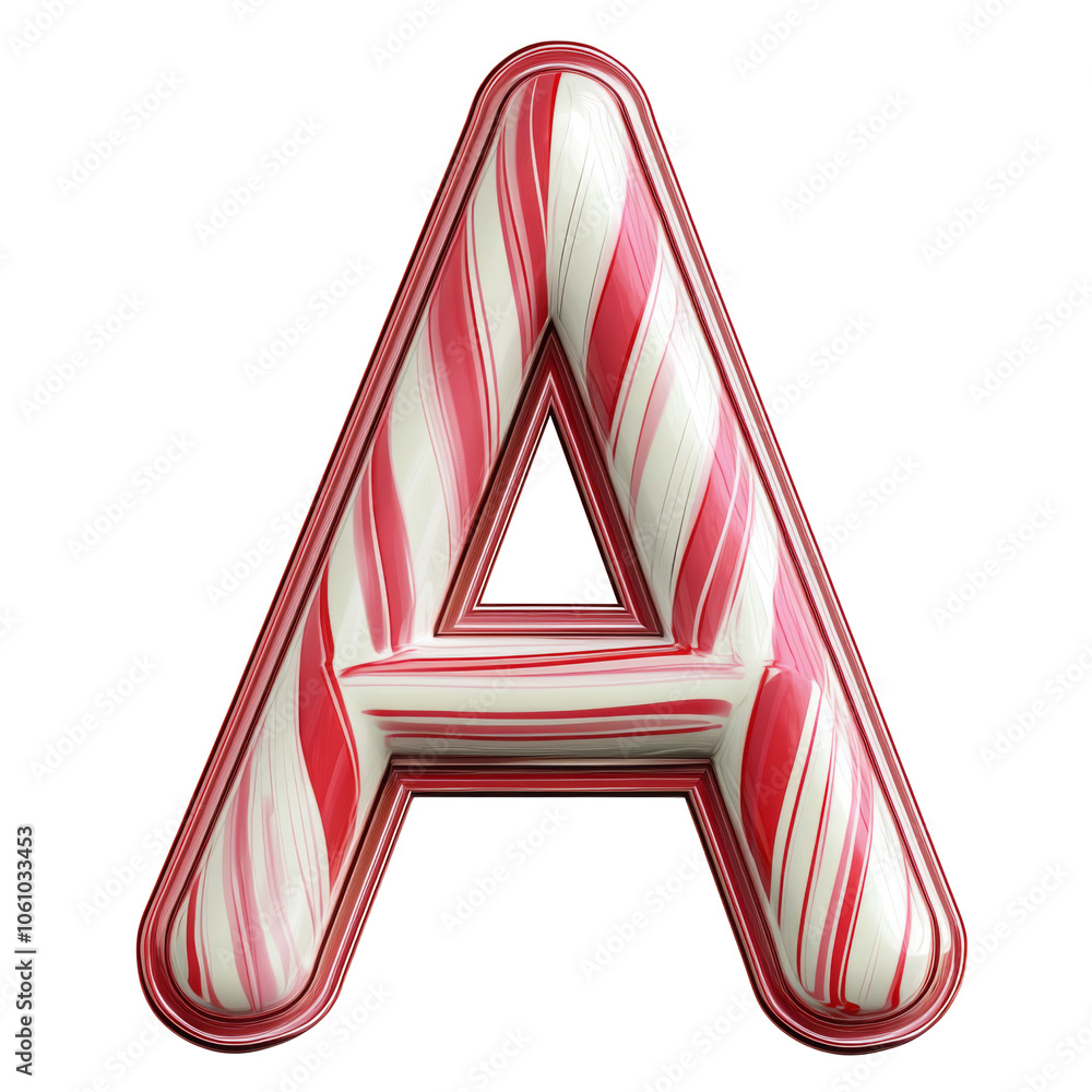 Wall mural candy cane style a alphabet realistic 3d on white background.