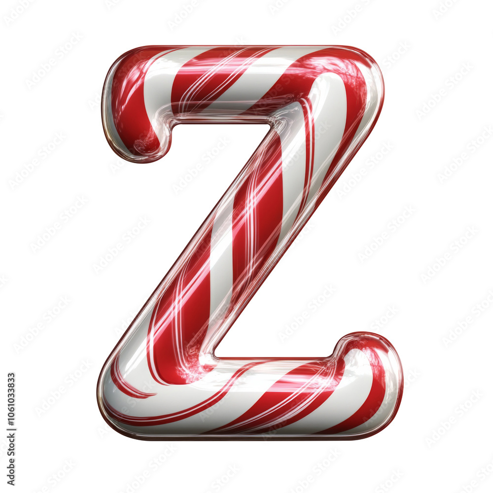 Wall mural candy cane style z alphabet realistic 3d on white background.