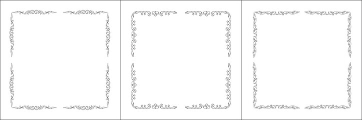 Set of three vector decorative frames, vegetal ornamental frame with leaves, decorative border, corners. Isolated vector illustration.	
