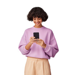 Happy Woman Using Smartphone Smiling Technology Social Media Mobile Communication