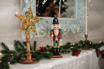 Beautiful Christmas decor. Decorating a room on a holiday. Stylish details