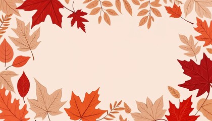 Autumn leaves frame on beige background.