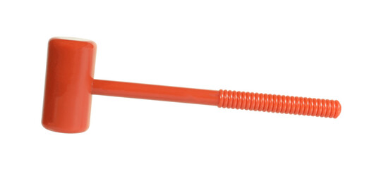 Plastic toy hammer or mallet isolated on white background. Cartoon concept toy for kids