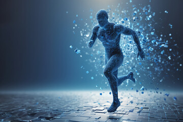 Fototapeta premium Pixeled digital man running&nbsp;in virtual world