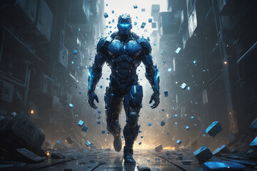 Fototapeta premium Pixeled digital man running&nbsp;in virtual world