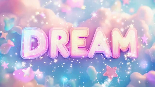 A colorful image of a cloud with the word "dream" written in pink letters. Concept of whimsy and imagination, inviting the viewer to dream big and think creatively
