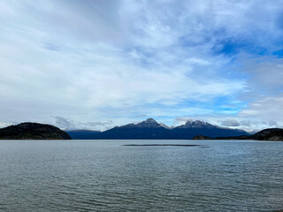 Argentina, Ushuaia - 2023, February: lake and mountains In Tierra del fuego National Park 