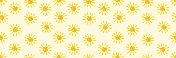 Cute background with hand drawn sun. Summer banner. Vector illustration