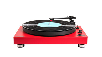 Fototapeta premium Vibrant Red Turntable Playing Vinyl Record