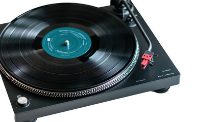 Fototapeta premium Black Turntable with Vinyl Record on White Surface