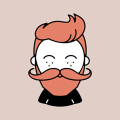 Bearded man's face vector icon. Hipster character