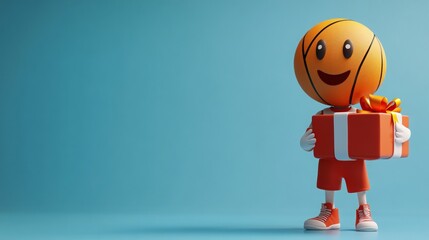 Obraz premium 3D basketball character holding a gift