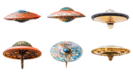 Collection of Detailed Close-Ups of UFOs and Alien Spaceships Generative AI