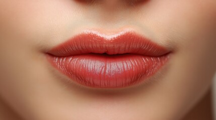 Fototapeta premium Beautiful female lips, close-up. Lips enlarged with filler. Plump female lips.