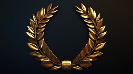 Golden laurel wreath on a black background. Golden laurel wreath of the winner.