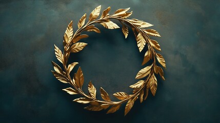 Golden laurel wreath on a dark background. Golden laurel wreath of the winner.