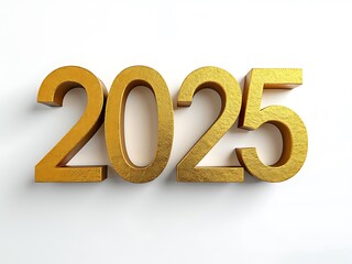 2025 in Golden Text on White Background, New Year Design Concept