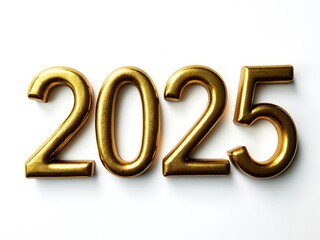 2025 in Golden Text on White Background, New Year Design Concept