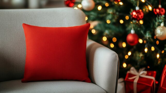 A beautiful Christmas scene featuring a decorated tree alongside a blank canvas, perfect for holiday designs