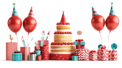Vibrant Birthday Celebration Set With Cake Balloons and Gifts Generative AI
