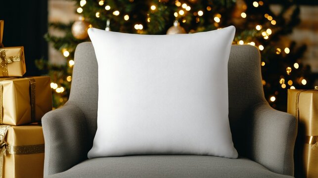 A beautiful Christmas scene featuring a decorated tree alongside a blank canvas, perfect for holiday designs