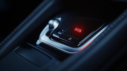 Pressing SOS button in car for emergency help. 