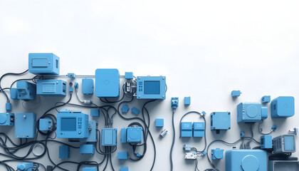 Obraz premium top view blue devices architect website isolated with white highlights, png