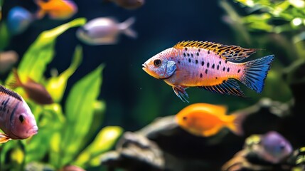 Fototapeta premium Colorful Tropical Fish in Vibrant Aquarium Habitat