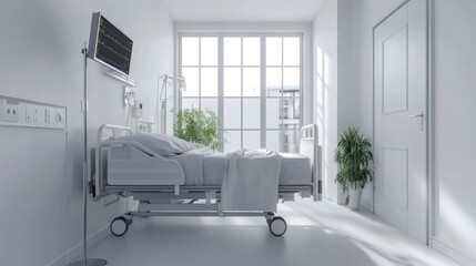 A modern, well-lit hospital room with a clean and sterile environment.