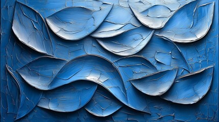 Abstract textured waves in varying shades of blue, creating a dynamic visual composition.