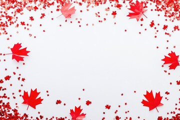 Red and white painted maple leafs against a pale background, symbolizing Canadian patriotism.