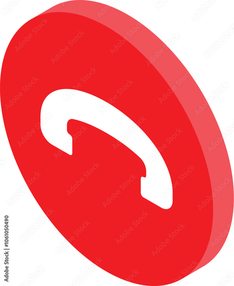 Poster phone receiver hanging up in red round button, representing end of conversation, disconnect, or miss
