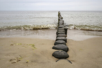 Koserow - Strand mit einreihiger Buhne zum K&uuml;stenschutz, Mecklenburg-Vorpommern, Deutschland, Europa