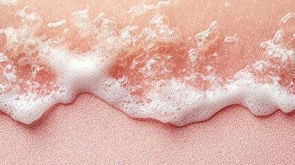 Obraz premium Close-up of foamy ocean wave breaking on a pink sandy beach.