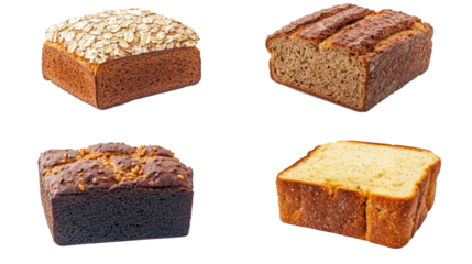 Variety of Whole Grain Breads on Clear Background Generative AI